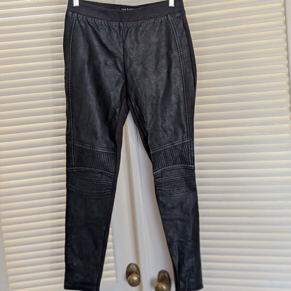 Rock & Republic Size Medium Mixed Media Moto Leggings Vegan Leather Black - Picture 2 of 9